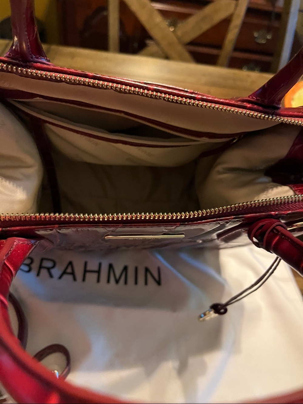 Brahmin Deep Burgundy Croc-Embossed Leather Satchel - Picture 8 of 11